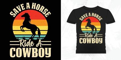 opslaan een paard rijden cowboy grappig rijden paard retro wijnoogst paard t-shirt ontwerp vector