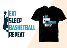 eten slaap basketbal herhaling t-shirt ontwerp vector