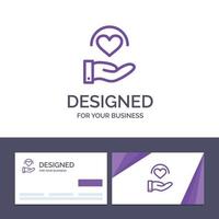 creatief bedrijf kaart en logo sjabloon medisch zorg hart hand- vector illustratie