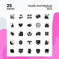 25 Gezondheid en medisch icoon reeks 100 bewerkbare eps 10 bestanden bedrijf logo concept ideeën solide glyph icoon ontwerp vector