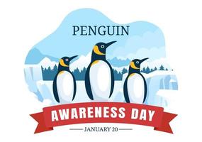 gelukkig pinguïn bewustzijn dag Aan januari 20e naar in stand houden de pinguïns bevolking en natuurlijk leefgebied in vlak tekenfilm hand- getrokken Sjablonen illustratie vector