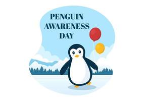 gelukkig pinguïn bewustzijn dag Aan januari 20e naar in stand houden de pinguïns bevolking en natuurlijk leefgebied in vlak tekenfilm hand- getrokken Sjablonen illustratie vector