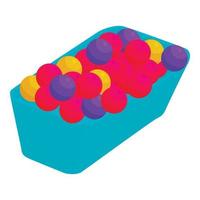 kleur plastic ballen in blauw doos icoon tekenfilm stijl vector