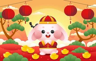 schattig tekenfilm konijn viert Chinese nieuw jaar vector
