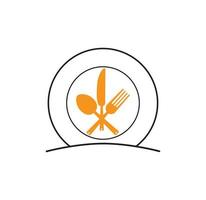 vers voedsel logo sjabloon. voedsel logo met, lepel, mes, en vork. gezond voedsel logo sjabloon vector