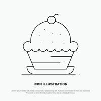 taart toetje muffin zoet dankzegging lijn icoon vector