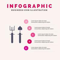 tuin tuinman hark Schep solide icoon infographics 5 stappen presentatie achtergrond vector