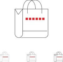 zak handtas boodschappen doen winkel stoutmoedig en dun zwart lijn icoon reeks vector
