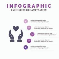 hand- liefde liefdadigheid infographics presentatie sjabloon 5 stappen presentatie vector