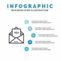 advertentie reclame e-mail brief mail lijn icoon met 5 stappen presentatie infographics achtergrond vector