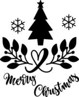 Kerstmis boom met sneeuwvlokken en takken belettering belettering kerstmis. vector