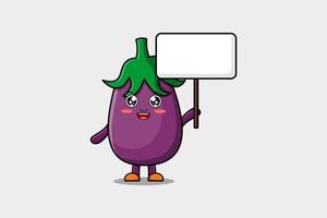 schattig tekenfilm aubergine Holding blanco bord vector