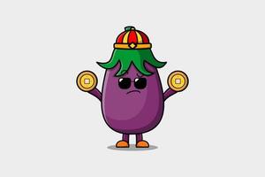 schattig tekenfilm aubergine Chinese Holding munt vector