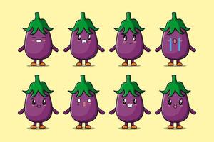 reeks kawaii aubergine tekenfilm verschillend uitdrukkingen vector