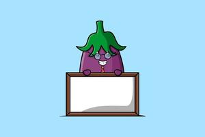 schattig tekenfilm aubergine leraar met groot whiteboard vector