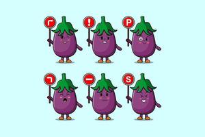 schattig aubergine tekenfilm karakter houden verkeer teken vector