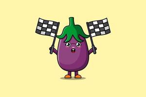 illustratie van aubergine tekenfilm Holding ras vlag vector