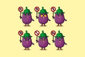 schattig aubergine tekenfilm karakter houden verkeer teken vector