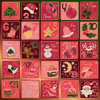 schattig tekening stijl Kerstmis komst kalender met 25 kaders vector