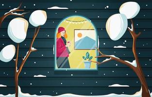 illustratie van een vrouw en koffie in winter vector