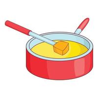 kaas fondue icoon, tekenfilm stijl vector