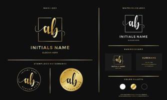 gouden eerste ab brief een b handschrift logo ontwerp lijn plein vector