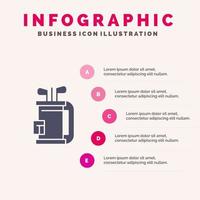 zak club uitrusting golf stok solide icoon infographics 5 stappen presentatie achtergrond vector