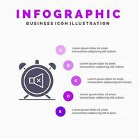 alarm klok dempen uit geluid solide icoon infographics 5 stappen presentatie achtergrond vector