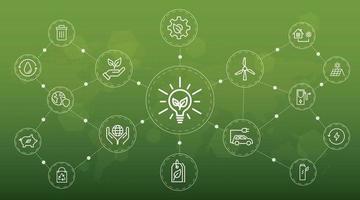 groen bedrijf sjabloon en achtergrond voor duurzaamheid concept met vlak pictogrammen milieu vector
