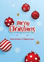 vrolijk Kerstmis met glas bal voor folder brochure ontwerp Aan blauw achtergrond uitnodiging thema concept. gelukkig vakantie groet banier en kaart sjabloon. vector