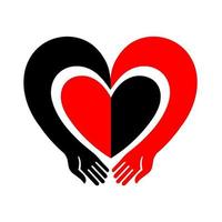 handen omarmen een hart. de origineel icoon met zwart en rood ontwerp. vector