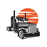 groot vrachtauto vector illustratie in zonsondergang visie, mooi zo voor vrachtauto bedrijf en vrachtauto club logo