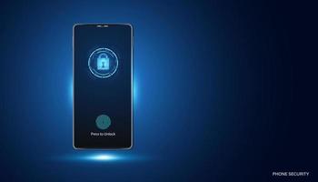 abstract technologie futuristische concept telefoon bescherming cyber veiligheid digitaal cirkel en vingerafdruk scannen Aan een modern blauw achtergrond vector