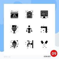 pictogram reeks van 9 gemakkelijk solide glyphs van octrooi wastafel browser wastafel web bewerkbare vector ontwerp elementen