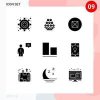 9 solide glyph concept voor websites mobiel en apps verticaal uitlijnen overtuigingen beheer zakelijke bewerkbare vector ontwerp elementen