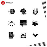 modern reeks van 9 solide glyphs pictogram van annuleren sieraden mechanisch sieraden kroon bewerkbare vector ontwerp elementen