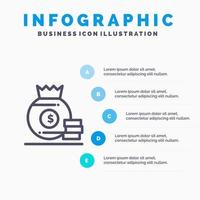 dollar zak geld Amerikaans lijn icoon met 5 stappen presentatie infographics achtergrond vector