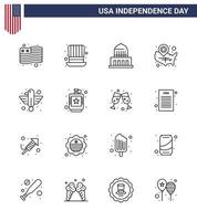 16 Verenigde Staten van Amerika lijn pak van onafhankelijkheid dag tekens en symbolen van dier plaats pin stad Wisconsin staten bewerkbare Verenigde Staten van Amerika dag vector ontwerp elementen