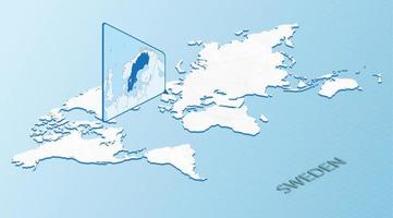 wereld kaart in isometrische stijl met gedetailleerd kaart van Zweden. licht blauw Zweden kaart met abstract wereld kaart. vector