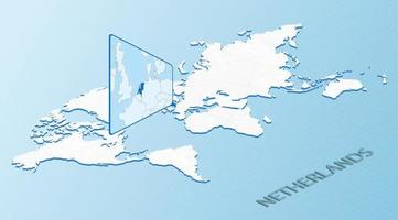 wereld kaart in isometrische stijl met gedetailleerd kaart van nederland. licht blauw Nederland kaart met abstract wereld kaart. vector