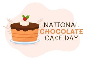 nationaal chocola taart dag viering Aan januari 27 met heerlijk zoetheid in vlak tekenfilm achtergrond hand- getrokken Sjablonen illustratie vector