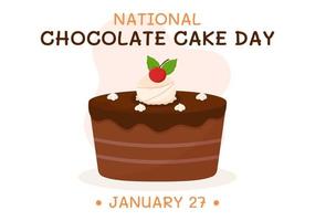 nationaal chocola taart dag viering Aan januari 27 met heerlijk zoetheid in vlak tekenfilm achtergrond hand- getrokken Sjablonen illustratie vector