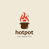 keuken heet pot restaurant logo icoon met groot pot en rood brand vlam symbool vector