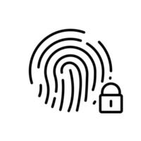 vingerafdruk identificatie teken. tintje ID kaart lijn icoon. vinger afdrukken scanner met slot schets icoon. biometrisch identiteit. bewerkbare hartinfarct. geïsoleerd vector illustratie.