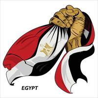 gevuist hand- Holding Egyptische vlag. vector illustratie van opgeheven hand- grijpen vlag. vlag draperen in de omgeving van hand. schaalbaar eps formaat