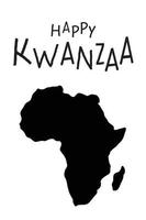 gelukkig kwanzaa groet kaart. silhouet van Afrika kaart continent, simpel tekst logo. minimalistische Kwanza Afrikaanse erfgoed viering verticaal vector banier, poster ontwerp