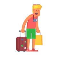 verrast blond toerist Mens met bagage vector