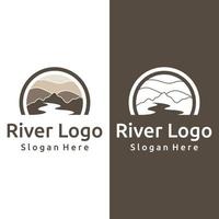 logos van rivieren, kreken, rivieroevers en stromen. rivier- logo met combinatie van bergen en bouwland met concept ontwerp vector illustratie sjabloon.