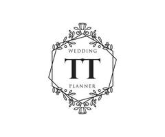 tt initialen brief bruiloft monogram logos verzameling, hand- getrokken modern minimalistisch en bloemen Sjablonen voor uitnodiging kaarten, opslaan de datum, elegant identiteit voor restaurant, boetiek, cafe in vector