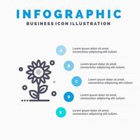 zonnebloem bloemen natuur voorjaar lijn icoon met 5 stappen presentatie infographics achtergrond vector